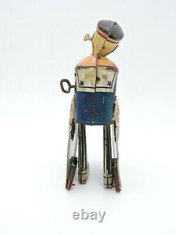 MARX Walking Popeye with parrot cages Wind-up tin litho toy 1930s vintage bird