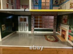 Marx 1950's Walt Disney Tin Litho 2 Story Doll House Furniture, Family & Car