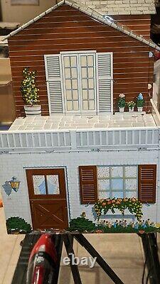 Marx Large Tin Metal 2 Story Center Hall Colonial Dollhouse with Florida Room