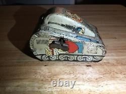 Marx Line Mar Tin Litho Wind Up Popeye Rollover Tank Vintage Missing Popeye