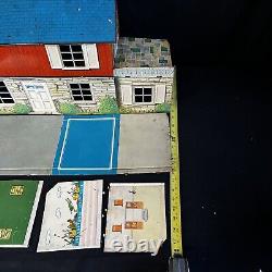 Marx Metal Vintage Doll House Tin Litho Two Story Colonial 1950s 10pcs