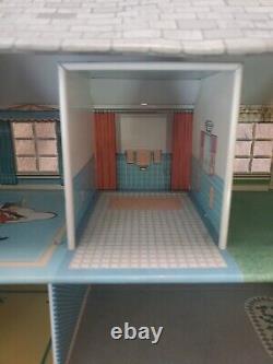 Marx Metal Vintage Doll House Tin Litho Two Story Colonial 1950s Pink Nice Clean