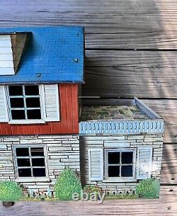 Marx Metal Vintage Doll House Tin Litho Two Story Colonial With Dormer 1950s