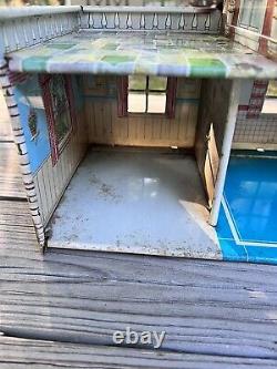 Marx Metal Vintage Doll House Tin Litho Two Story Colonial With Dormer 1950s