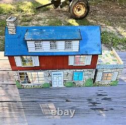 Marx Metal Vintage Doll House Tin Litho Two Story Colonial With Dormer 1950s