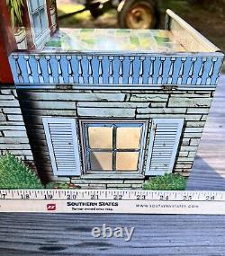 Marx Metal Vintage Doll House Tin Litho Two Story Colonial With Dormer 1950s