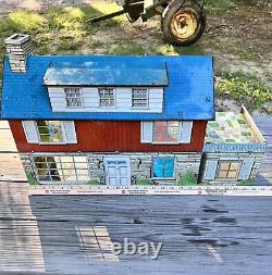 Marx Metal Vintage Doll House Tin Litho Two Story Colonial With Dormer 1950s