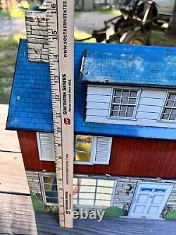 Marx Metal Vintage Doll House Tin Litho Two Story Colonial With Dormer 1950s