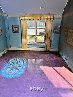 Marx Metal Vintage Doll House Tin Litho Two Story Colonial With Dormer 1950s