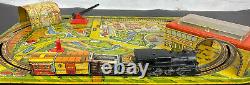 Marx Metal Wind Up Tin Lithograph Train Set and Layout 1950's Vintage RARE