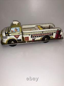 Marx Rare White Vintage 50s Tin Litho Emergency Fire Engine Ladder Truck NICE