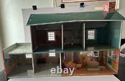 Marx Suburban Colonial Doll House Metal Tin Toy Lithograph & Furniture HTF VTG