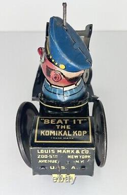 Marx Tin Litho 1930's Windup Beat It The Komikal Kop Crazy Car VTG Antique