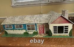 Marx Tin Litho Doll House Metal 1950's California Ranch Vintage with Furniture