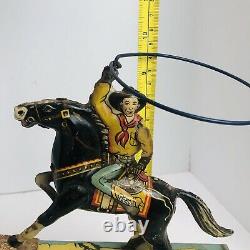 Marx Tin Litho Range Rider Cowboy Wind up Toy Vintage 1930s by Louis Marx Co