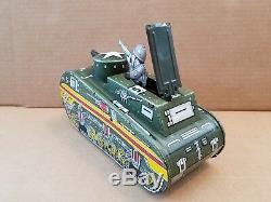Marx Tin Litho Windup US Army Doughboy Tank 1950s Toy With Key Working Vintage