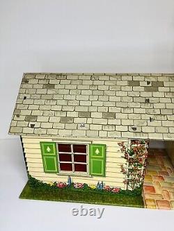 Marx Tin Toy Dollhouse Vintage 1940-1950s two story with Furniture Green Great