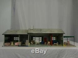 Marx Toys Tin Litho 1 Story Ranch Doll House with Patio + Furniture Vintage