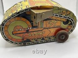 Marx Vintage 1930s Tank No. 3 Tin Windup Rollover tank-WORKS-868.24