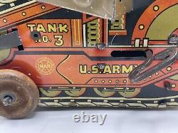 Marx Vintage 1930s Tank No. 3 Tin Windup Rollover tank-WORKS-868.24