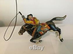 Marx Vintage Wind Up Tin Toy Horse and Cowboy WithLasso Working Condition
