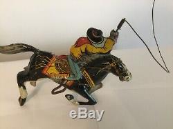 Marx Vintage Wind Up Tin Toy Horse and Cowboy WithLasso Working Condition