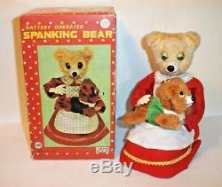 NICE VINTAGE 1950's LINEMAR BATTERY OPERATED SPANKING BEAR TIN LITHO TOY JAPAN