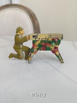 NM Vintage Marx Lithographed Tin WWI Machine Gun Gunner