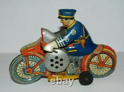 Neat Vintage Marx Tin Wind Up Police Siren Squad Motorcycle With Sidecar Works