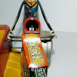 Neat Vintage Marx Tin Wind Up Police Siren Squad Motorcycle With Sidecar Works