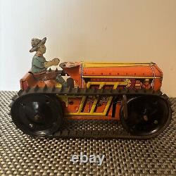 Old Vintage Marx Wind Up Tin Litho Toy Tractor- Beautiful Condition And Works