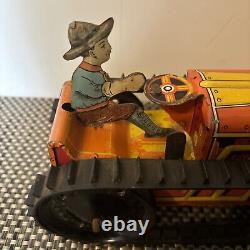 Old Vintage Marx Wind Up Tin Litho Toy Tractor- Beautiful Condition And Works