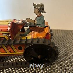 Old Vintage Marx Wind Up Tin Litho Toy Tractor- Beautiful Condition And Works