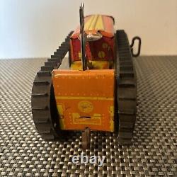 Old Vintage Marx Wind Up Tin Litho Toy Tractor- Beautiful Condition And Works