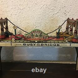 Original Vintage Busy Bridge Tin Winder Toy 6 Cars by Louis Mark & Co. 1930