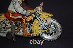 Original Vintage Marx Wind Up Tin Litho Motorcycle Cop Policeman Works Great