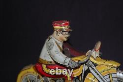 Original Vintage Marx Wind Up Tin Litho Motorcycle Cop Policeman Works Great