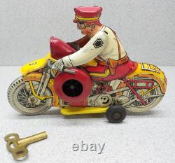 Original Vintage Marx Wind Up Tin Litho Motorcycle Side Car Policeman