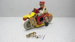 Original Vintage Marx Wind Up Tin Litho Motorcycle Side Car Policeman