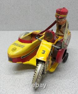 Original Vintage Marx Wind Up Tin Litho Motorcycle Side Car Policeman