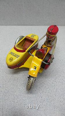 Original Vintage Marx Wind Up Tin Litho Motorcycle Side Car Policeman