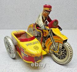 Original Vintage Marx Wind Up Tin Litho Motorcycle Side Car Policeman