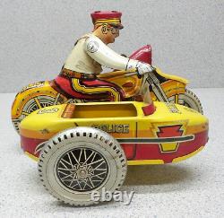 Original Vintage Marx Wind Up Tin Litho Motorcycle Side Car Policeman