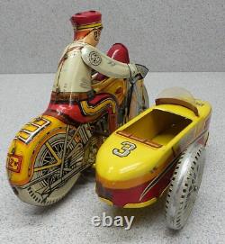 Original Vintage Marx Wind Up Tin Litho Motorcycle Side Car Policeman