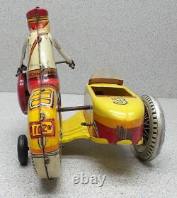 Original Vintage Marx Wind Up Tin Litho Motorcycle Side Car Policeman