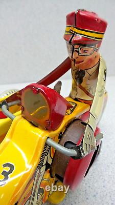 Original Vintage Marx Wind Up Tin Litho Motorcycle Side Car Policeman