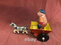 Popeye Mean Man Horse & Cart Wind-Up Vintage Tin Toy Working with Box Marx Toys