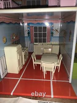 RARE Marx Vintage Tin Litho Colonial Mansion Dollhouse Assembly Inst & Furniture