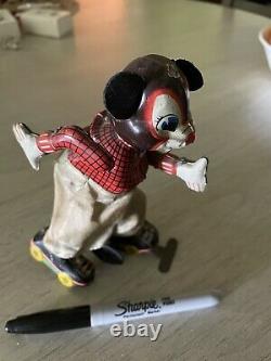 RARE Mickey Mouse Vintage Tin Toy Wind up Clockwork Roller Skater Linemar Marx