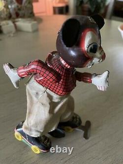 RARE Mickey Mouse Vintage Tin Toy Wind up Clockwork Roller Skater Linemar Marx